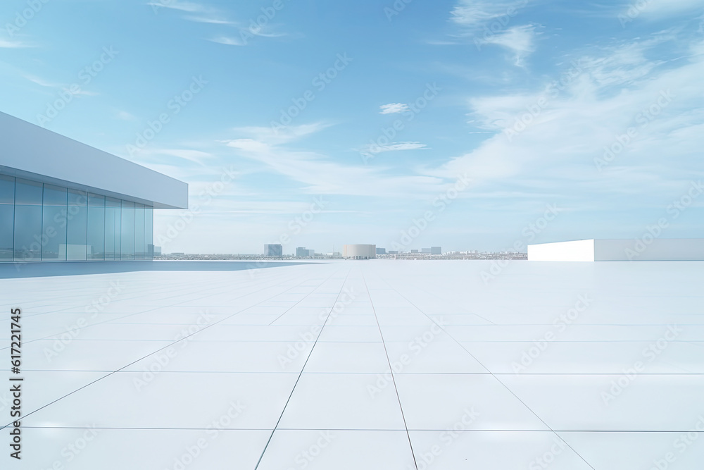 White minimal architecture building background empty wide space for mock up, concrete floor car park, cement garage design scene with copy space, with Generative Ai. White minimal architecture building background empty wide space for mock up, concrete floor car park, cement garage design scene with copy space, with Generative Ai.