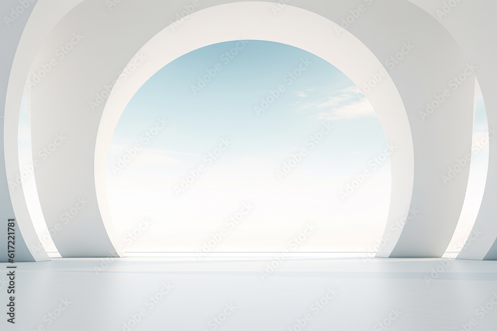 White minimal architecture building background empty wide space for mock up, concrete floor car park, cement garage design scene with copy space, with Generative Ai. White minimal architecture building background empty wide space for mock up, concrete floor car park, cement garage design scene with copy space, with Generative Ai.