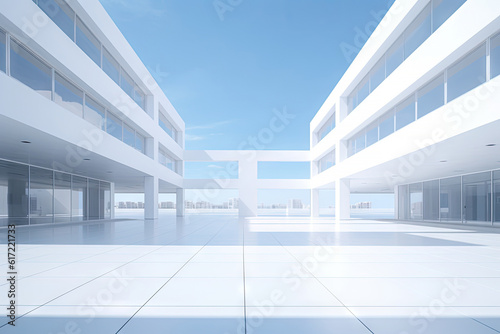 White minimal architecture building background empty wide space for mock up  concrete floor car park  cement garage design scene with copy space  with Generative Ai.