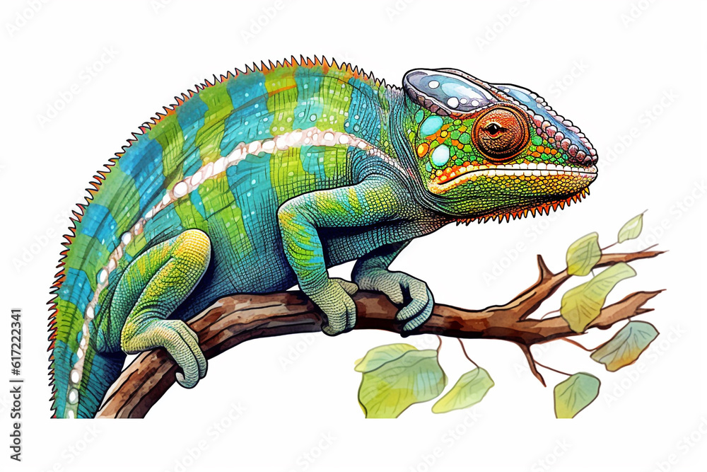 Chameleon on a branch isolated illustration Chameleon on a branch isolated illustration
