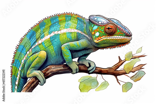 Chameleon on a branch isolated illustration