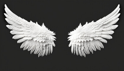 Isolated white angel wing black background realistic