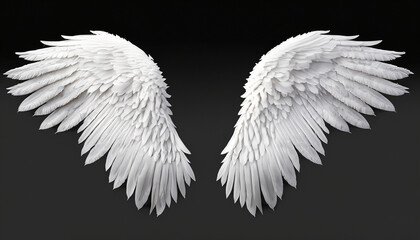 Isolated white angel wing black background realistic