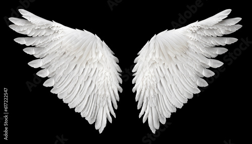 Isolated white angel wing black background realistic