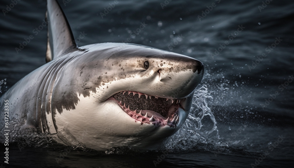 Fototapeta premium Cute dolphin swimming in blue water with playful smile generated by AI