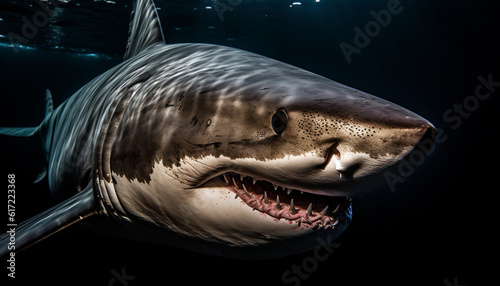 Majestic giant mammal swimming in deep blue saltwater reef generated by AI