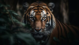 Bengal tiger staring, majestic beauty in nature tropical rainforest generated by AI
