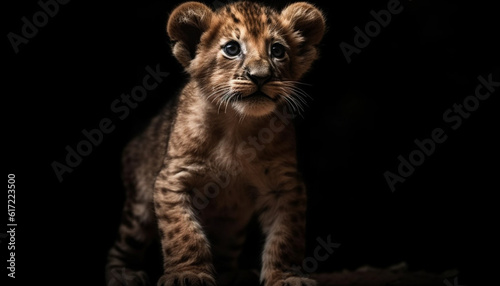 Endangered Bengal tiger cub staring  playful and majestic in studio generated by AI