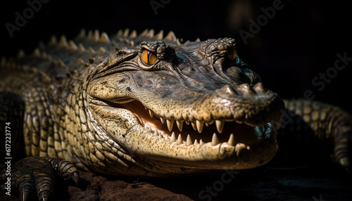 Large crocodile furious aggression captured in close up portrait generated by AI