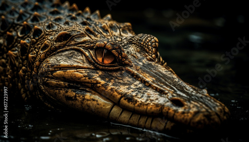 Crocodile close up portrait, dangerous teeth and aggressive looking generated by AI