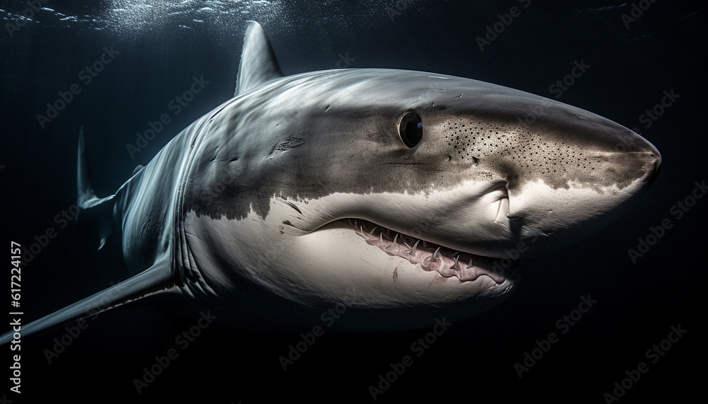 Fototapeta premium Sharp teeth of a giant saltwater fish in close up motion generated by AI