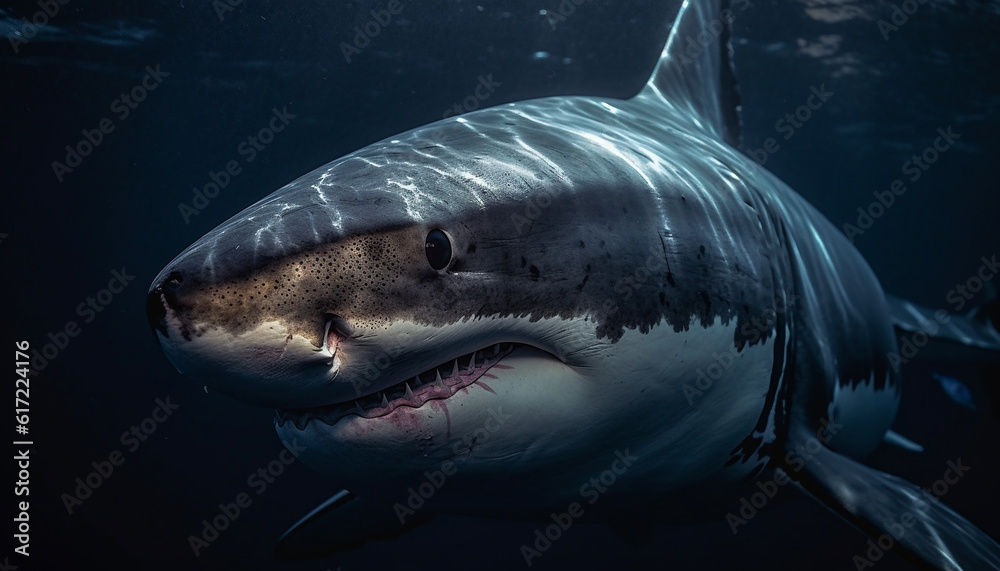 Naklejka premium Majestic giant reptile with dangerous teeth in deep blue water generated by AI