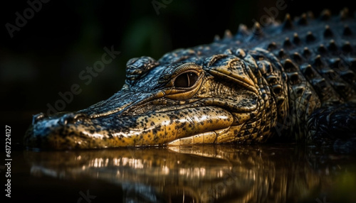 Crocodile resting in wetland  danger lurking in tropical climate generated by AI