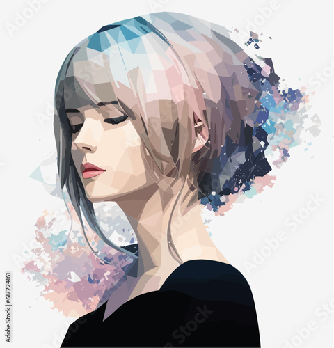 Beautiful woman isolated vector illustration. Low poly graphics style.