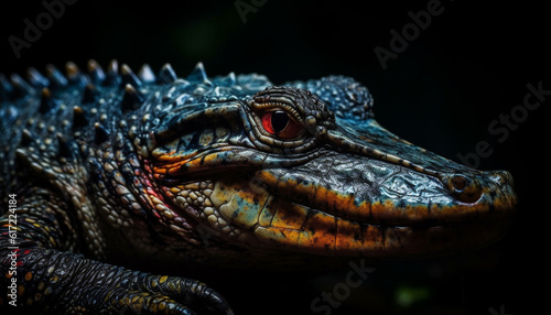 Endangered reptile in tropical forest blue iguana looks dangerous generated by AI