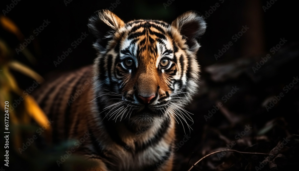 Bengal tiger staring, danger in its eye, beauty in nature generated by AI Bengal tiger staring, danger in its eye, beauty in nature generated by AI