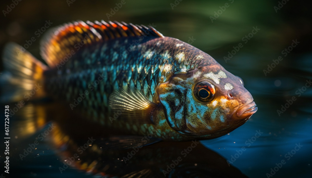 Fototapeta premium Multi colored fish swimming in tropical underwater paradise, surrounded by beauty generated by AI