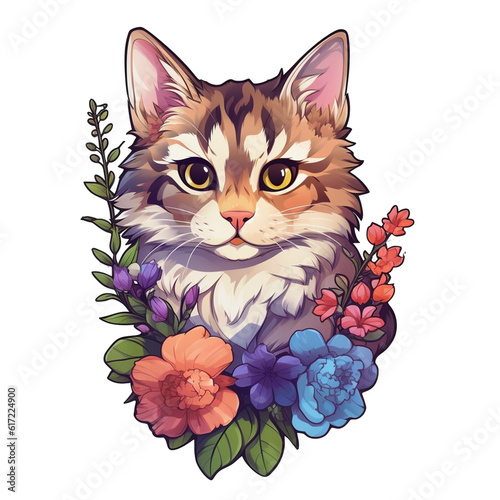Cute Cat with flowers cartoon