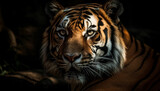 Beautiful Bengal tiger staring fiercely in the tranquil rainforest generated by AI