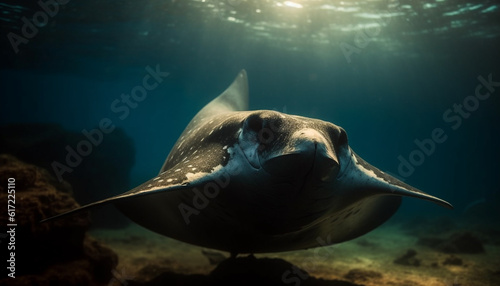 Majestic manta ray swimming in deep blue tropical waters generated by AI