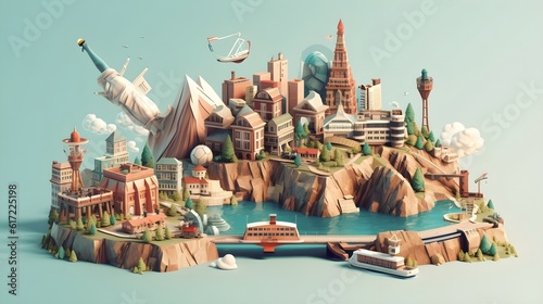 Wanderlust Chronicles: A Visually Captivating 3D Vector Illustration Unveiling the World of Travel #617225198
