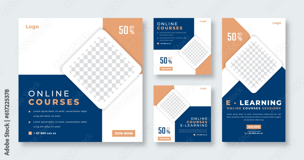 E-learning Courses Social Media Post for Online Marketing Promotion Banner, Story and Web Internet Ads Flyer E-learning Courses Social Media Post for Online Marketing Promotion Banner, Story and Web Internet Ads Flyer