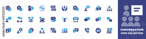 Conversation icon collection. Duotone color. Vector and transparent illustration. Containing conversation, group chat, loading, chat, meeting, say no, discussion, public, instructor, and more.