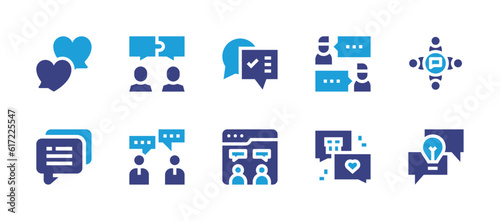 Conversation icon set. Duotone color. Vector illustration. Containing conversation, meeting, chat, businessmen, brainstorming.
