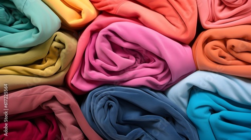 Rolled up colorful t-shirts clothes