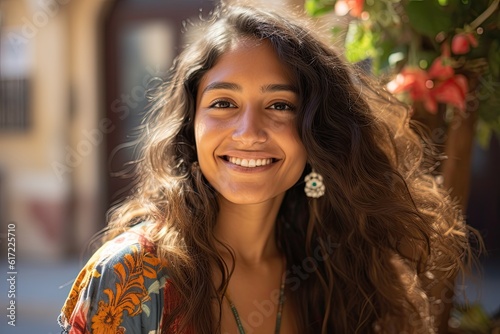 Smiling attractive hispanic young woman looking at the camera