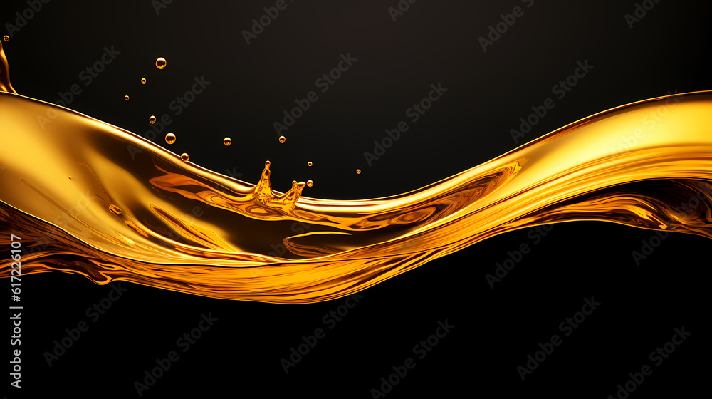 Fototapeta premium Luxurious, High Contrast Artwork – Golden Olive Engine, Oil Splash, & Cosmetic Liquid Illustrations, generative ai. 