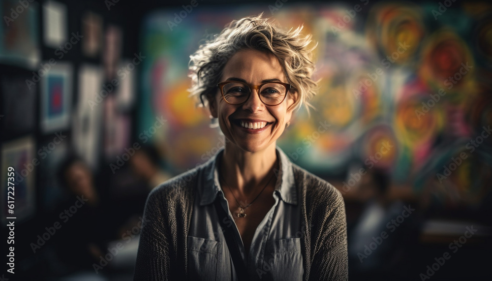 Fototapeta premium One young woman, confident and cheerful, with a toothy smile generated by AI