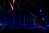 Empty Bridge Street line lights. Night highway city. Long exposure photograph night road. Background wallpaper defocused photo. 