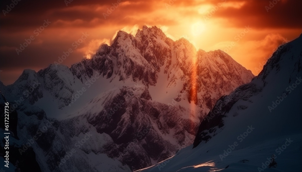 Tranquil winter mountain range, perfect for extreme sports exploration generated by AI