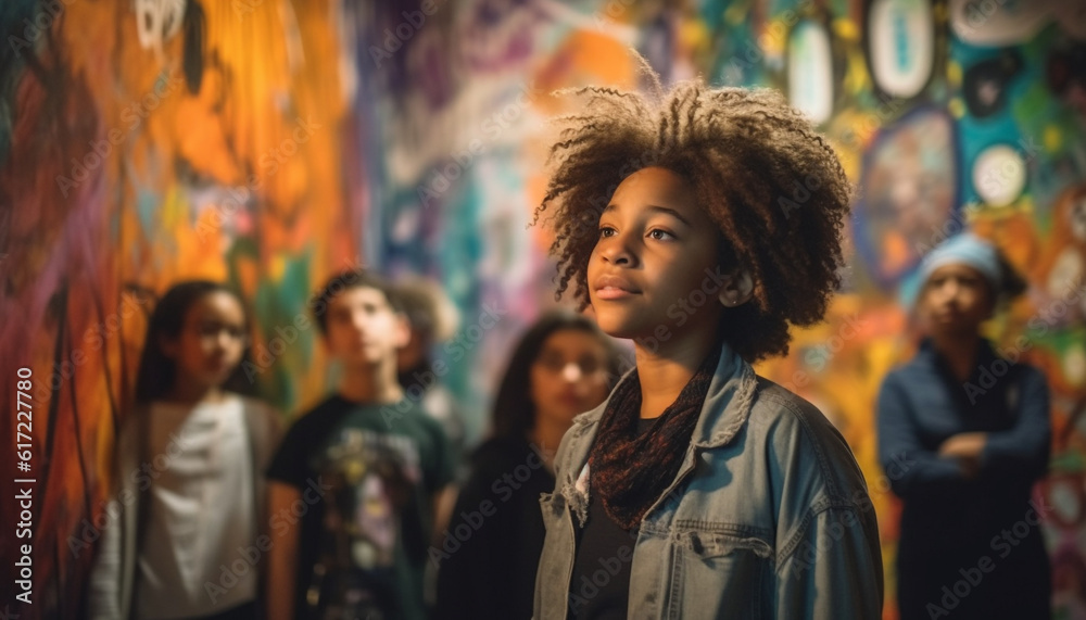 A multi ethnic group of young adults smiling outdoors at night generated by AI