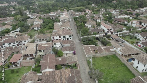 Aerial footage of beautiful town and streets Villa de Leyva Colombia