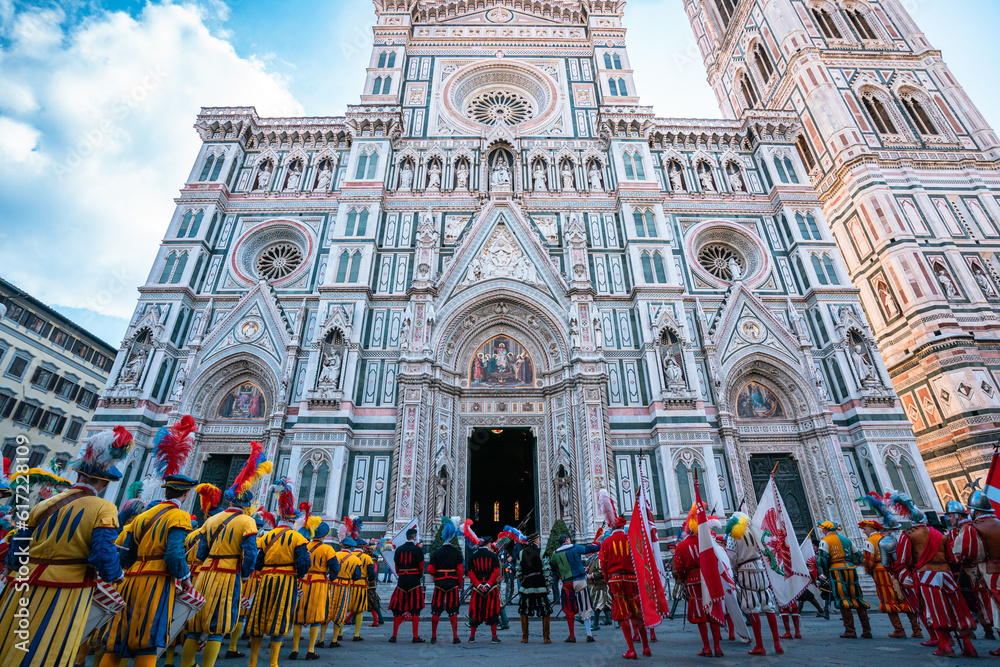 Drummers, Flag Throwers and Traditionally-Dressed People, Piazza Del Duomo, Florence Italy