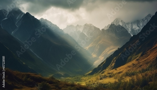 Majestic mountain peak in panoramic landscape  perfect for mountain climbing generated by AI