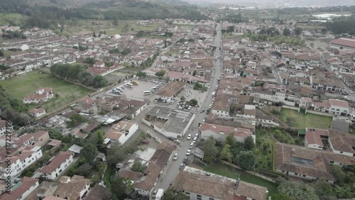Aerial footage of beautiful town and streets Villa de Leyva Colombia