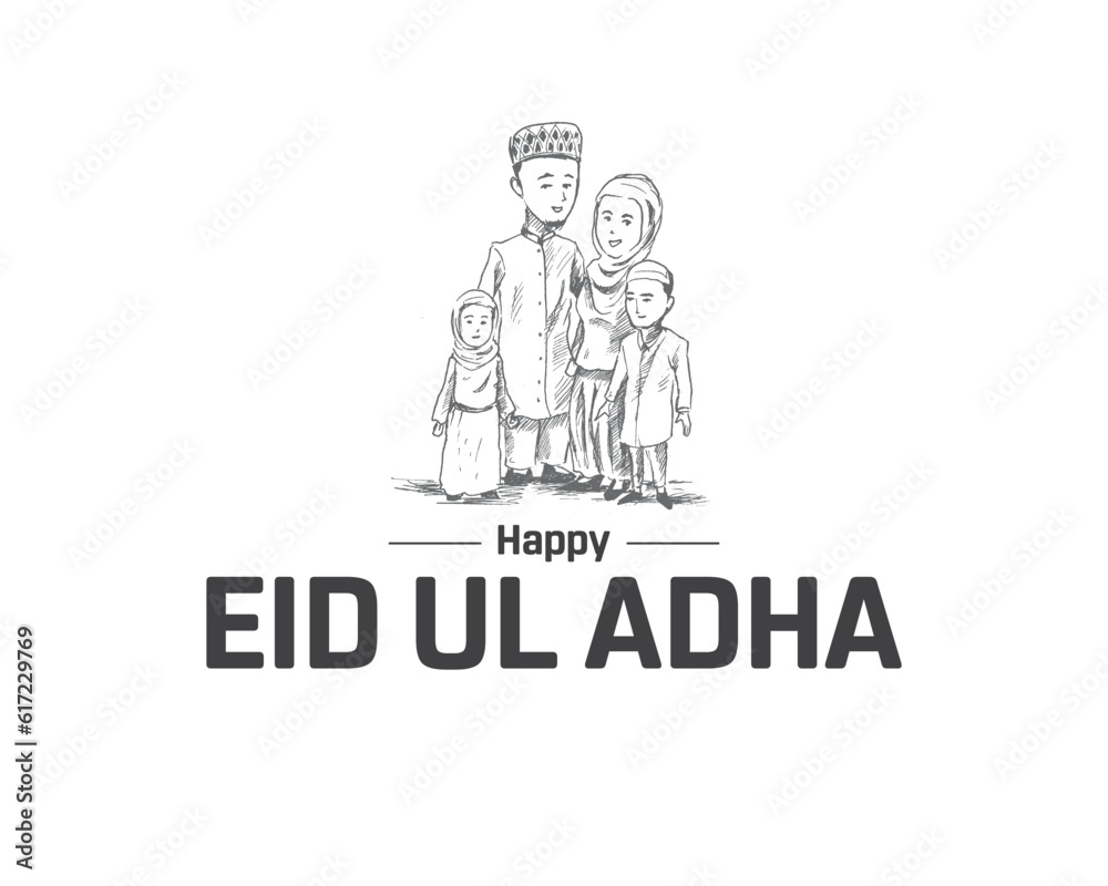 Happy Eid ul Adha Mubarak, Happy Eid ul Adha, Family Celebrating Eid, Eid ul Adha, Eid, Eid ul Azha, Muslims, Event, Festival, Sacrifice, Vector, Illustration