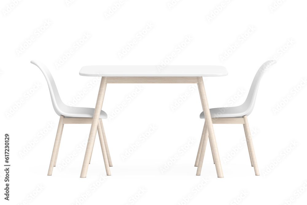 Kitchen Modern White Plastic Table and Chairs Set. 3d Rendering Kitchen Modern White Plastic Table and Chairs Set. 3d Rendering