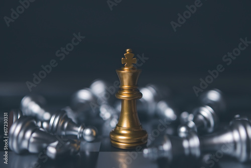 Chess board game, business competitive. Set of chess pieces. Leadership, teamwork, partnership, business strategy concept.