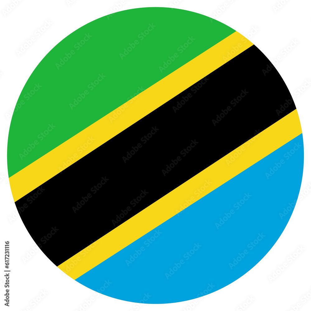 Tanzania flag in round circle design shape. Flag of Tanzania design shape