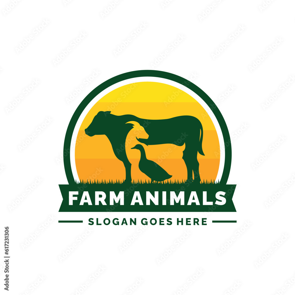 Obraz premium Farm animals logo design vector. Livestock logo vector
