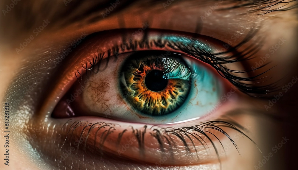 Fototapeta premium Abstract beauty One woman vibrant green eyes staring into camera generated by AI