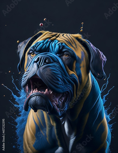 Bullmastiff Dog blue background Splash Art 1 photo