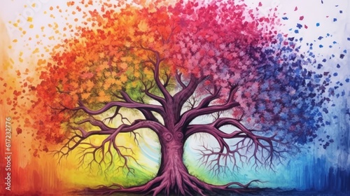 Colorful Tree with Rainbow leaves