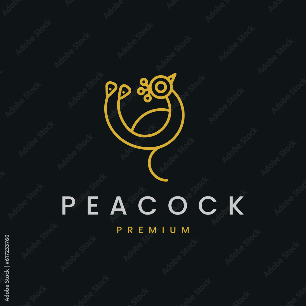 Peacock line art elegant gold color logo icon design template flat vector illustration Peacock line art elegant gold color logo icon design template flat vector illustration
