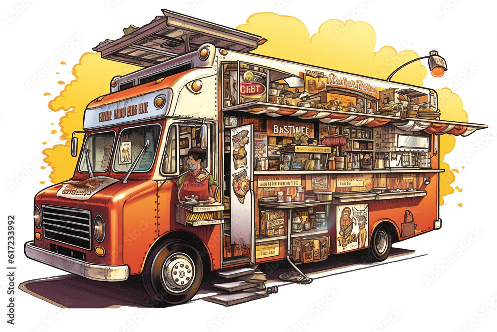 Food truck painting illustration