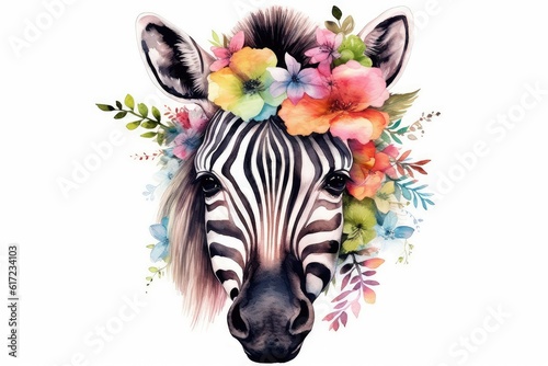 portrait of a zebra with a flower